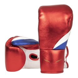 Gants de boxe de combat à lacets ELION Paris Elegant Cuir Rouge - Blanc - Bleu